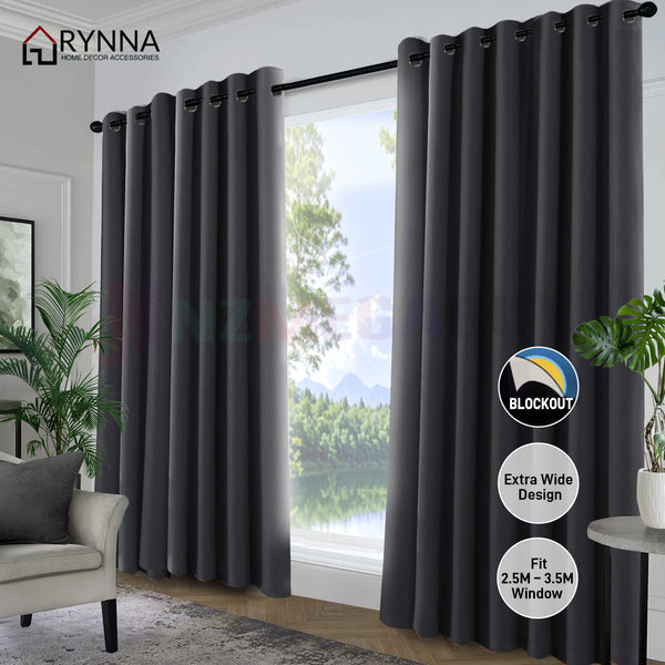 Extra Wide blockout curtain fit Window 2.5 - 3.5M * Charcoal*3 Sizes