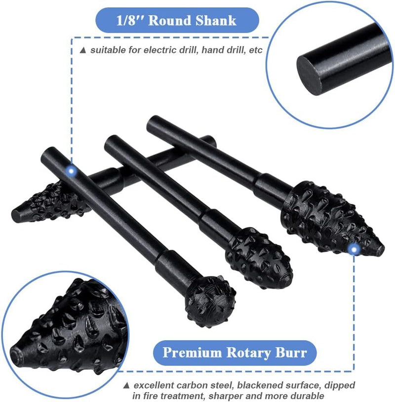 10PCS Drill Bits 1/4" Round Shank Rotary Burr Set Wood Rasp File Drill Bits