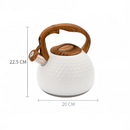 nzmegabuy 3L white stainless steel whistling tea kettle with a textured finish and wooden-style handle and lid