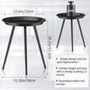 nzmegabuy black round metal side table with three legs and dimensions shown in a product specification diagram