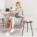 nzmegabuy round side table with a rimu wood-look top and black metal legs in a modern living room setting