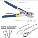 nzmegabuy heavy-duty wire rope crimping tool with blue anti-slip handles, side cutters, and aluminium crimp sleeves.