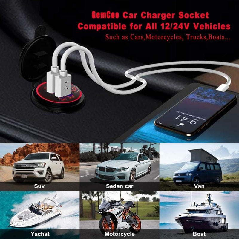 USB Car Charger Dual QC3.0+ PD Port With Voltmeter Outlet Socket for 12V Boat RV * 2 Colors