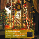 nzmegabuy 12m solar fairy lights with 100 warm white LEDs decorating a festive outdoor Christmas entrance