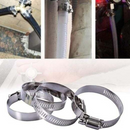 nzmegabuy stainless steel hose clamps in various sizes shown in use on pipes and as a loose assortment