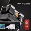 nzmegabuy USB rechargeable LED headlamp showing fast charging cable connection and multiple device compatibility