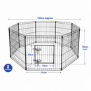 nzmegabuy black powder-coated steel 8-panel pet playpen with secure bolt latch door, 76cm high for indoor or outdoor