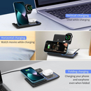 nzmegabuy 3-in-1 black wireless charging station for iPhone, Apple Watch, and AirPods in vertical and folding modes