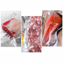 nzmegabuy 50-pack reusable textured vacuum sealer bags containing raw beef, salami slices, and fresh salmon fillet