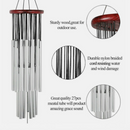 nzmegabuy 27-tube wind chime with silver metal pipes, dark wood top, and durable black nylon cords for garden decor