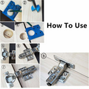 nzmegabuy 35mm hinge hole saw kit showing step-by-step installation of cabinet door hinges in wood
