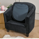 nzmegabuy black velvet tub chair slipcover with matching cushion cover on an armchair in a modern living room