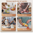 nzmegabuy stainless steel cutting board showing various food preparation tasks like chopping vegetables and slicing meat