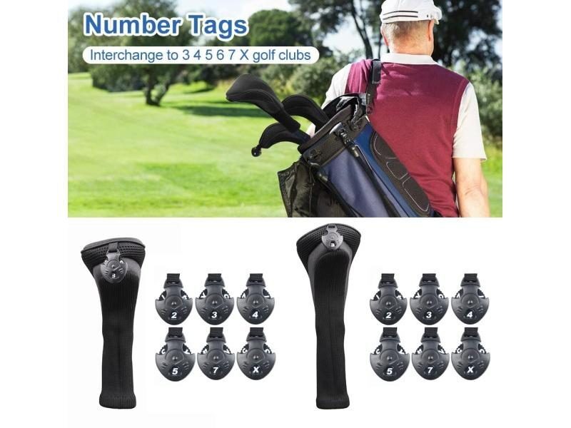 3pcs Golf Club Head Covers Set Fairway Woods Headcovers Long Neck