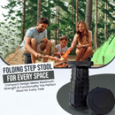 nzmegabuy black retractable folding stool used by a family camping in the forest