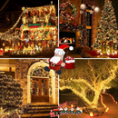 nzmegabuy 12m solar fairy string lights with 100 warm white LEDs decorating a house and Christmas tree for holidays