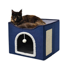 nzmegabuy blue foldable cat house with sisal scratching pad and plush ball toy, featuring a cat resting on top