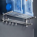 nzmegabuy 60cm stainless steel wall-mounted towel rack with storage shelf and hooks for bathroom organization