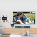 nzmegabuy HDMI ARC audio extractor connected to a TV and soundbar, showing optical, RCA, and 3.5mm output ports.