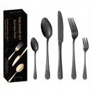 nzmegabuy 20-piece black stainless steel cutlery set with ornate embossed handle details and matching gift box
