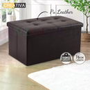 nzmegabuy coffee brown faux leather foldable storage ottoman bench with button-tufted top in a bright living room