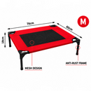 nzmegabuy red elevated dog bed with black mesh center and heavy-duty steel frame, medium size with dimensions shown