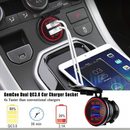 nzmegabuy dual USB-C PD and QC3.0 car charger socket with red LED voltmeter display installed in a vehicle dashboard
