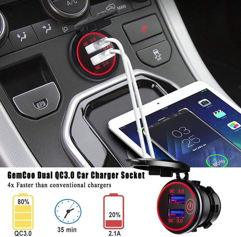 USB Car Charger Dual QC3.0+ PD Port With Voltmeter Outlet Socket for 12V Boat RV * 2 Colors