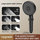 nzmegabuy handheld shower head with 5 spray modes, black finish, and large panel for high-pressure water flow.