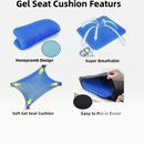 nzmegabuy double layer blue gel honeycomb seat cushion showing breathable design, flexibility, and protective cover