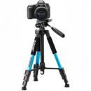 nzmegabuy ZOMEI 55-inch blue aluminium camera tripod with 3-way pan head and mounted DSLR camera
