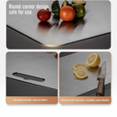 nzmegabuy stainless steel cutting board with rounded corners, hanging handle, and food-grade surface for kitchen use