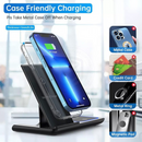 nzmegabuy black 3-in-1 wireless charging station showing case-friendly charging instructions for smartphone