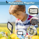 nzmegabuy Tobegiga folding magnifying glass with 3X rectangular lens and LED lights being used by a child outdoors