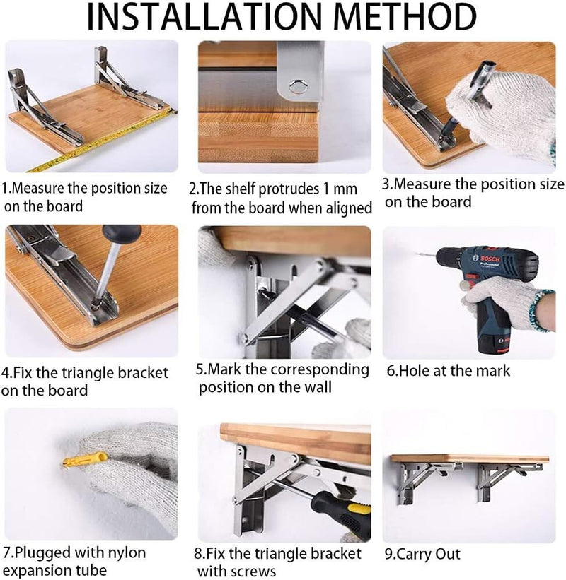 Heavy Duty Stainless Steel Folding Bracke * 3 Sizes