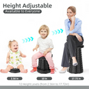 nzmegabuy black telescopic folding stool showing height adjustment from 2.56 to 17.72 inches with three people sitting