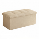 nzmegabuy beige foldable storage ottoman bench with button-tufted fabric seat and sturdy rectangular design