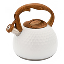 nzmegabuy 3L white stainless steel whistling tea kettle with a textured finish and wooden-style handle