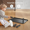 nzmegabuy height-adjustable black metal monitor stand riser with perforated mesh platform being assembled by a child