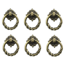 Set of 6 nzmegabuy antique bronze swing ring cabinet handles with decorative backplates and twisted ring design.