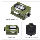 nzmegabuy camouflage hiking compass showing metric and inch scales with a measurement table on the back