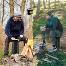 nzmegabuy portable black telescopic folding stool used by people camping outdoors near a fire