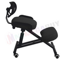 nzmegabuy black ergonomic kneeling chair with backrest, memory foam cushions, and adjustable metal frame on casters.