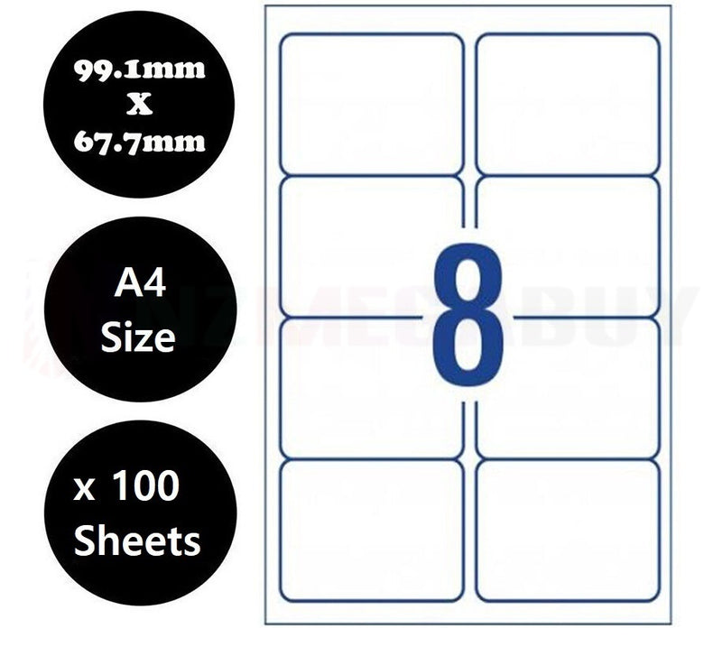 100x A4 Labels Sticker Paper Mailing Address Office Laser Inkjet (9 Patterns)