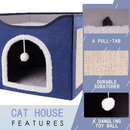 nzmegabuy blue foldable cat house with sisal scratcher, dangling toy ball, and plush interior for indoor pets