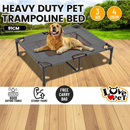 nzmegabuy grey heavy duty elevated dog trampoline bed with steel frame and durable fabric on a wooden deck