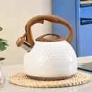nzmegabuy 3L white stainless steel whistling tea kettle with a textured honeycomb finish and wooden-style handle
