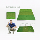nzmegabuy 3-in-1 golf practice mat with three grass textures for driving, chipping, and putting, shown with a golfer.