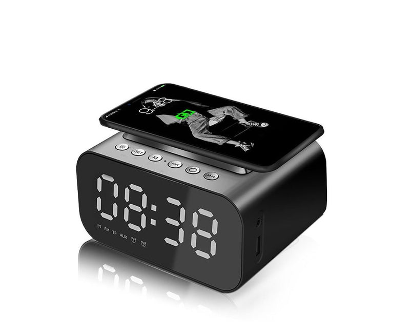 3 in 1 Alarm Clock Wireless Charger With Bluetooth Speaker - Black
