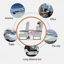 nzmegabuy black memory foam travel footrest hammock shown in use on an airplane, train, bus, ship, and in an office
